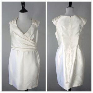 Patra White Mother of the Bride Formal Sleeveless Faux Wrap Pleated Dress 16